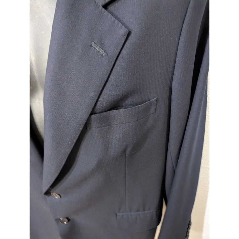 Vtg Bespoke Hong Kong Tailored Navy Blazer A. Man Hing Cheong Custom‎ Lined 42R